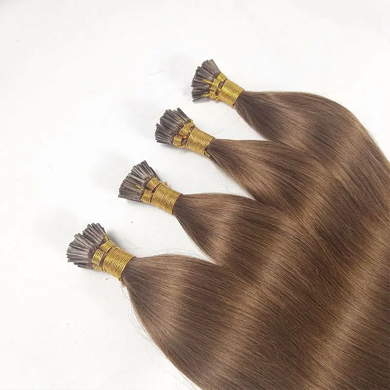 Дешевые коричневые необработанные кератиновые волосы 100% Remy натуральные для наращивания человеческий двойной вытяжной вьетнамский и наконечник волос