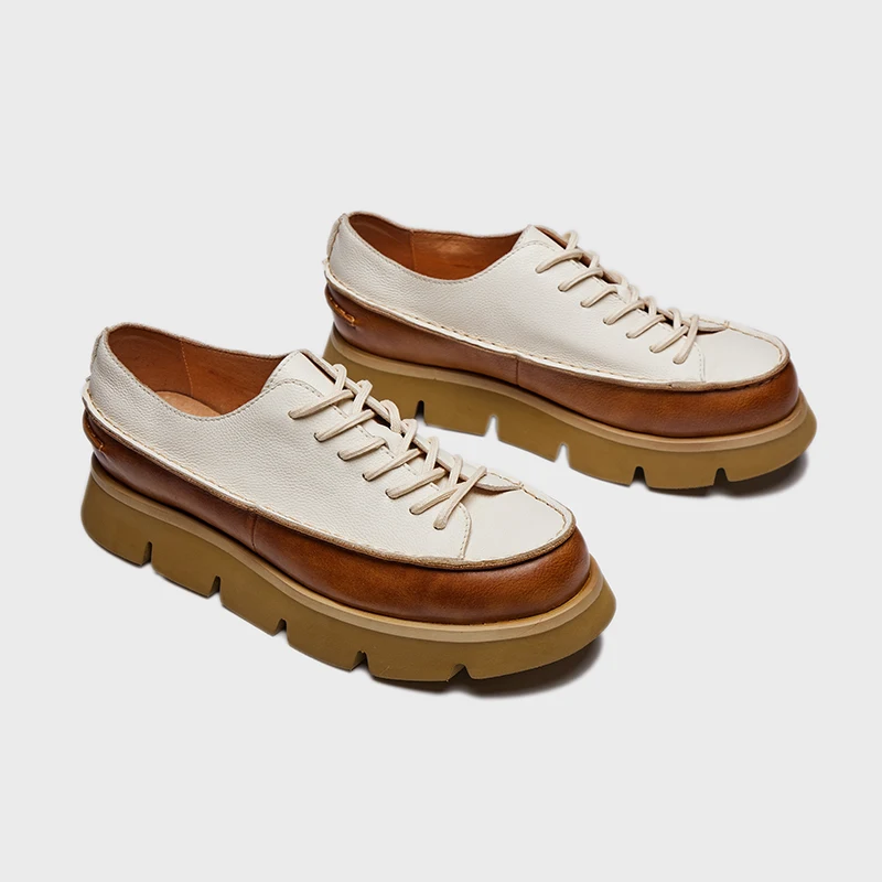 SUPPER Party Wear Mens GENUINE Leather BROWN WHITE Shoes HOT SALE ALL Shoe Box EVA Rubber Round Summer Shoes 50 Size and 49 Size