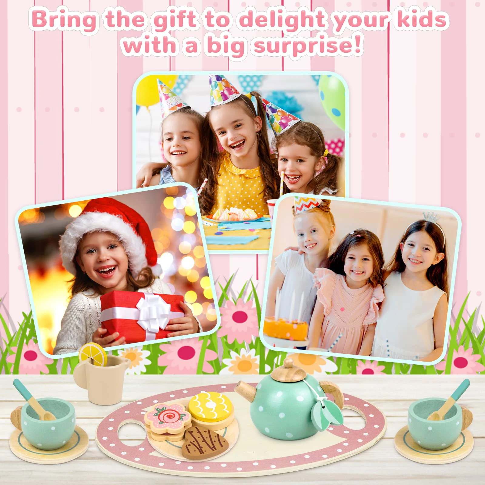 Wooden Afternoon Tea Set For Little Girls And Boys Play Food Pretend Play Kitchen Accessories Party Food Toys Educational Toys