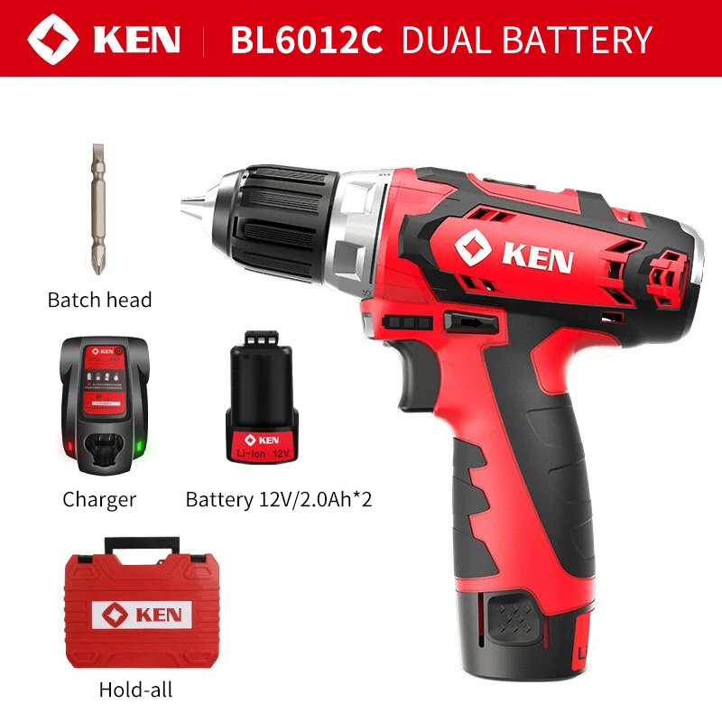 
KEN 12V10mm electric double speed multifunctional screwdriver Cordless ldrill BL721220C 