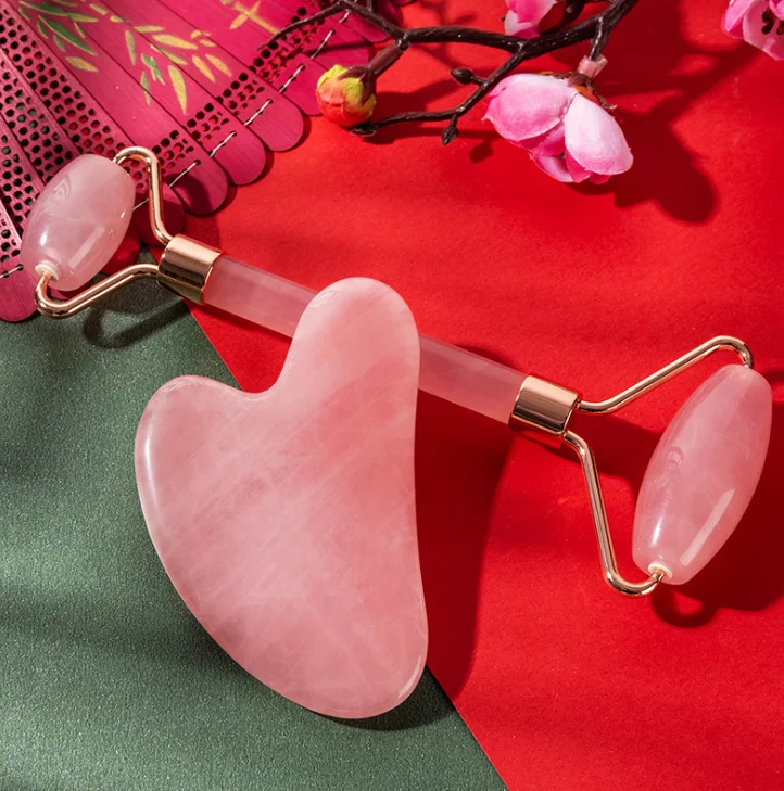 Wholesale high quality low price rose quartz custom logo pink jade roller gua sha