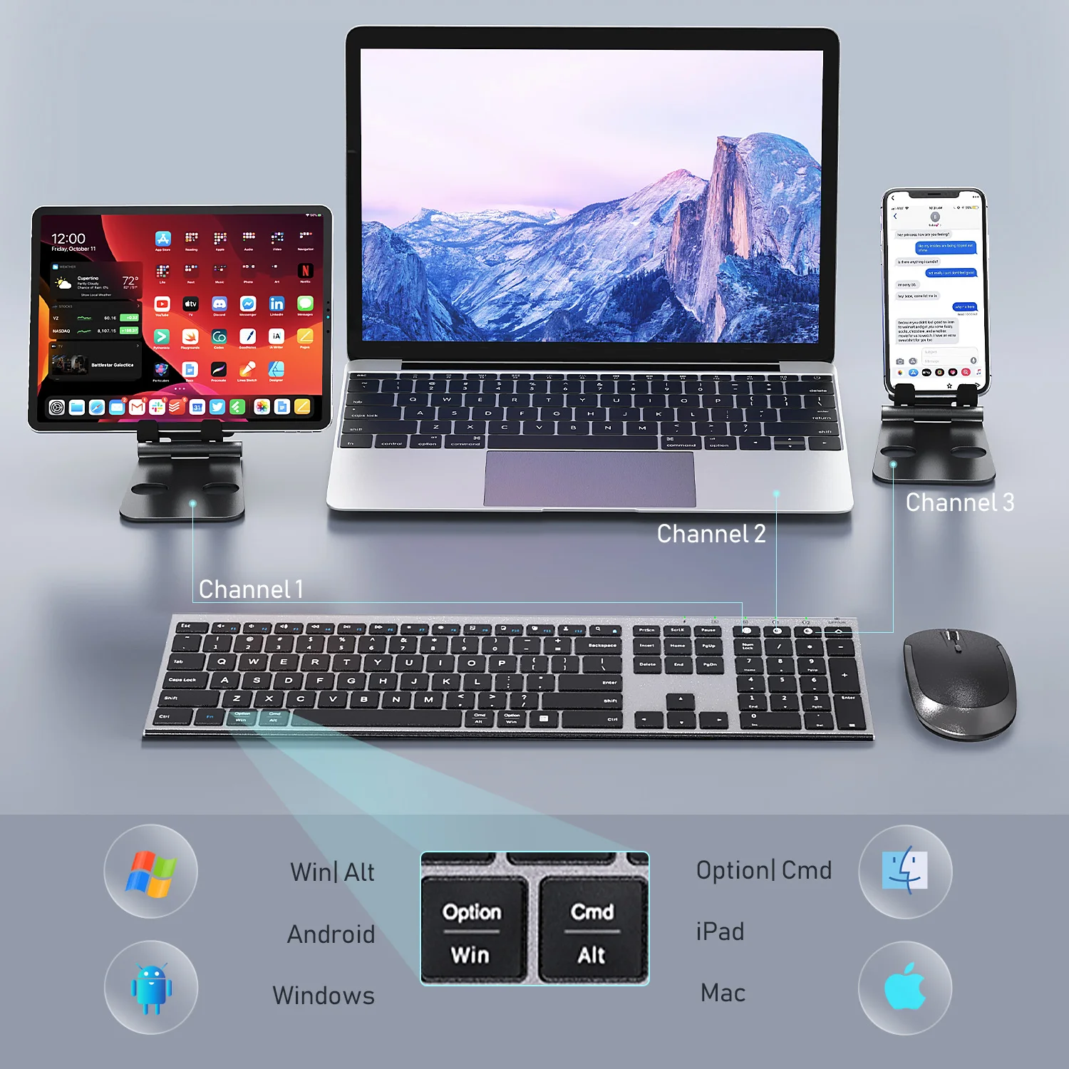 Seenda 015BS-3 Ultra Slim BT Usb Silent Kit Combo Set Ergonomic Office Combos Wireless Keyboard And Mouse Set