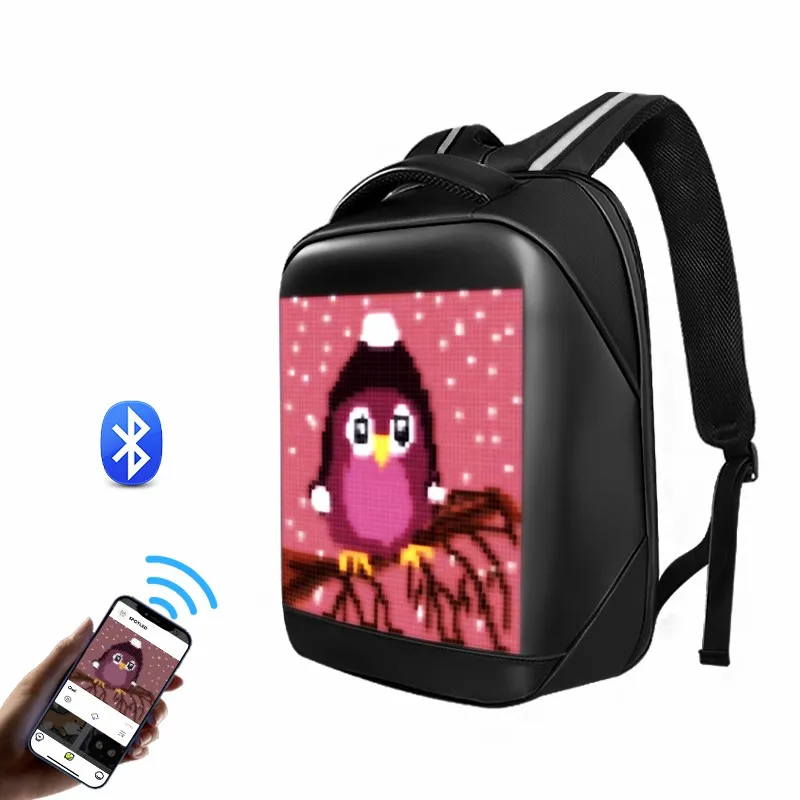 Full Color Display LED Backpack Dynamic Advertising Shoulders Bag Motorcycle Backpack APP Control Smart Bag Trendy Backpacks