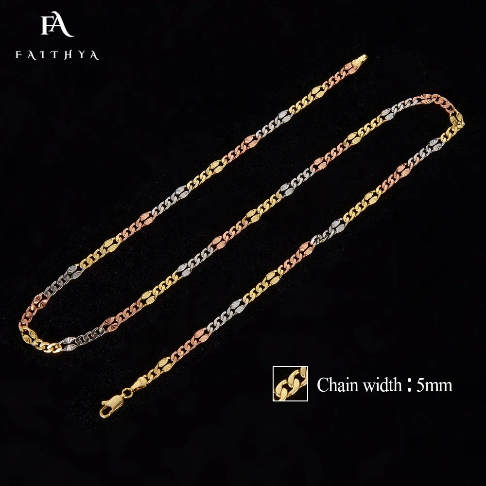 FC5003 новый тренд гальванизация чистого золота 18k Figaro Трехцветная цепочка новейшая технология для защиты цвета от выцветания
