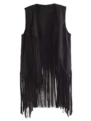 Женский жилет с бахромой из искусственной замши, Открытый спереди, без рукавов, уличная одежда, жилет, кардиган