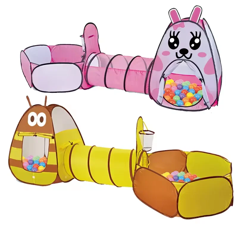 Indoor Cartoon 3 in 1 Crawling Tube Balls Pool Toys Camping Tents Kids Play Tunnel Playhouse Tents  Ocean Ball