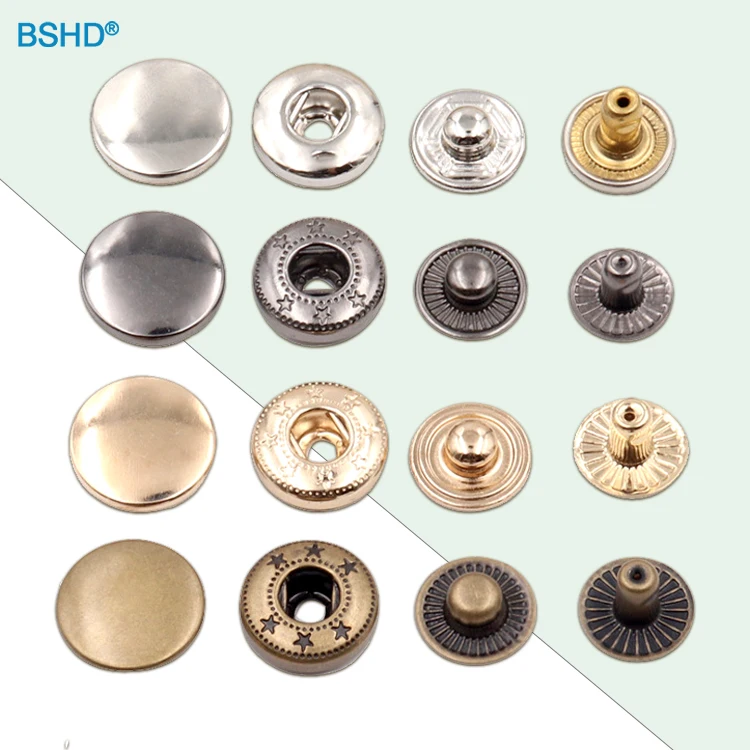 Customized Logo Lettering Color Metal Brass Plating Alloy 831# Snap Button 4 Part Round Snap Buttons For Clothes