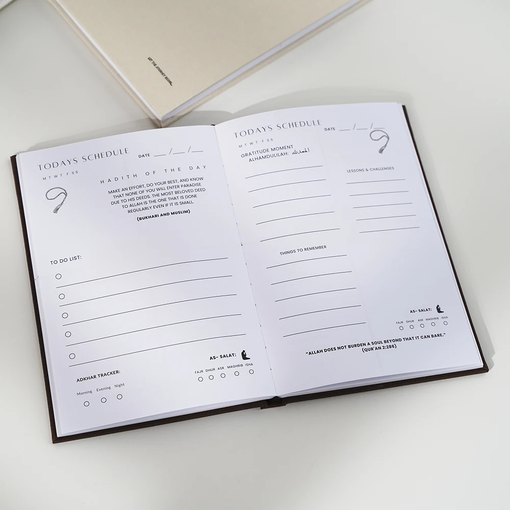 Custom design printing logo notebook hardcover a4 a5 fabric linen cover diary my journal to allah