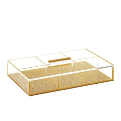 Gold Glitter Acrylic 6 Compartment Dish with Magnetic Lid for Nuts Treats