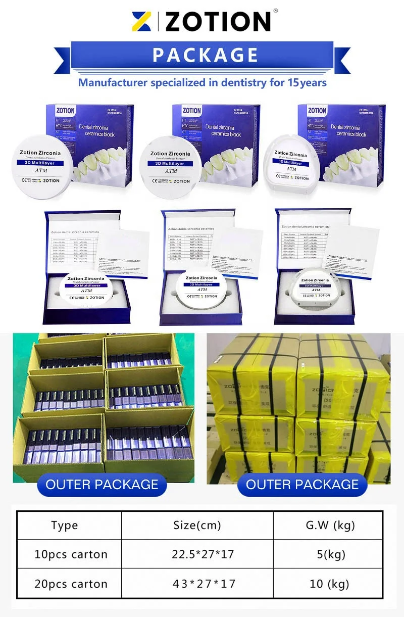 Zotion preshded 16 shade STC dental zirconia block