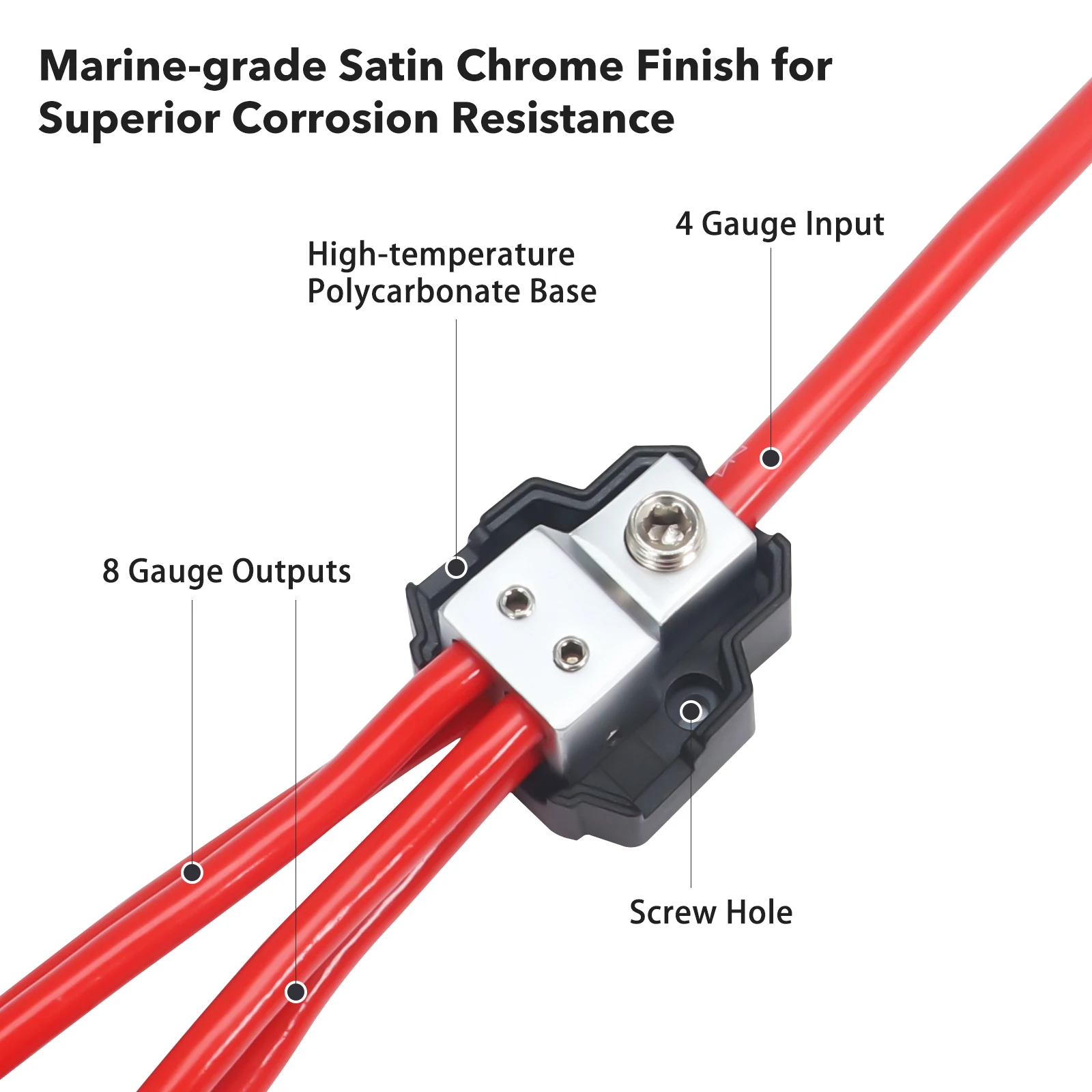 Edge SDB14 4-Way Mini Power Distribution Block, 1X4/8Gauge In/ 4X8/10Gauge Out Power Distribution Ground Distributor Block