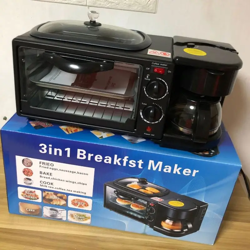 Kitchen Appliance Coffee Machine Egg Cooker Toaster Pizza Oven Sandwich Waffle Hornos Electrico 3 In 1 Breakfast Maker