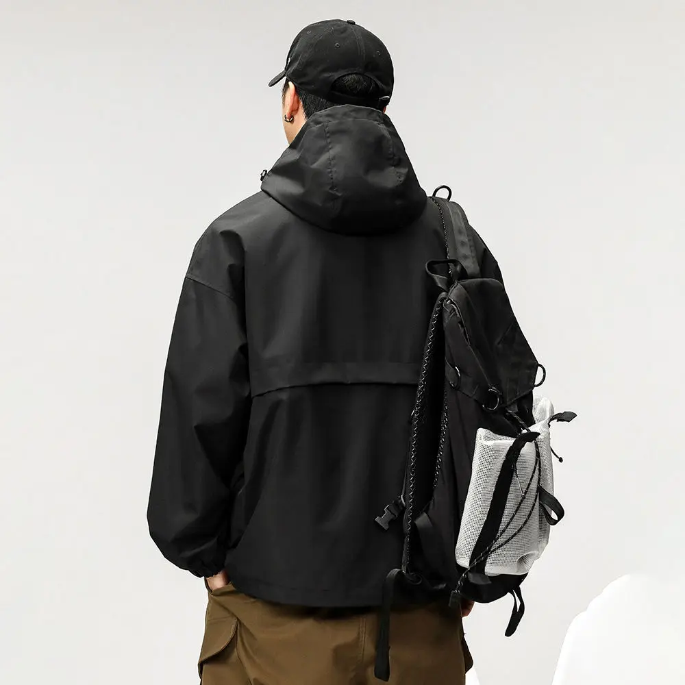 Wholesale Mens Half Zip Pullover Anorak Jacket Custom Solid Color Hooded Hoodie Outdoor Casual Windbreaker Jacket For Men