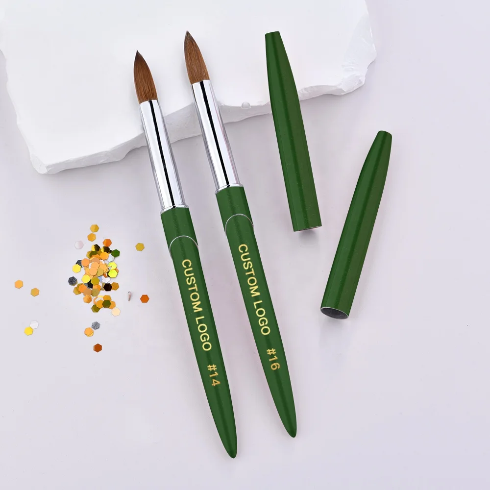 2022  Nail Brush Professional Manufacturer Christmas Tree Green  Handle Acrylic Nail Brush 3d Brush Acrylic Nail Kolinsky 100%
