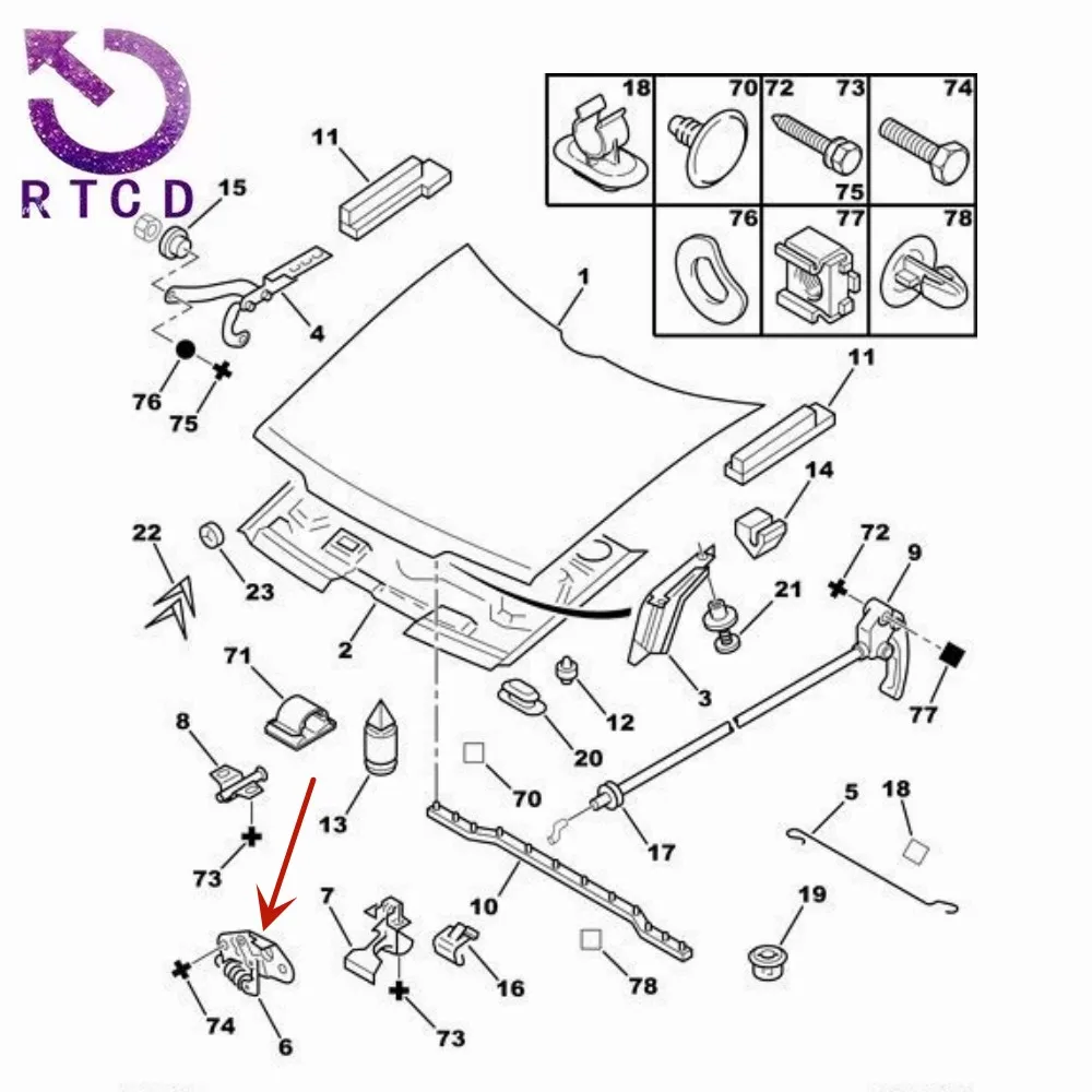 793446 блокировки крышки двигателя для Peugeot 106 306 406 605 806 партнера Citroen Saxo ZX AX Elysee