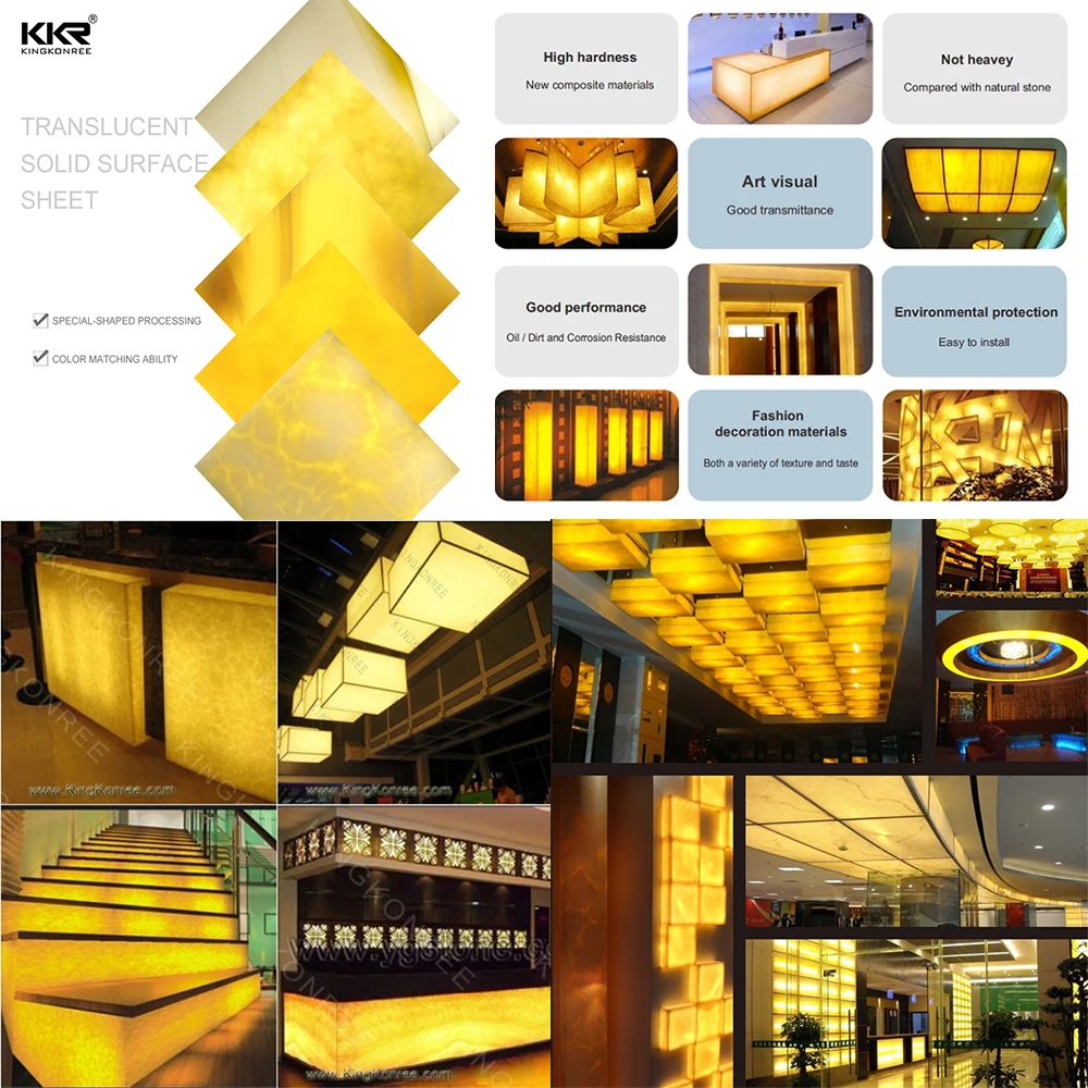 Beautiful Acrylic Solid Surface Effective onyx Translucent  Artificial Stone Sheets