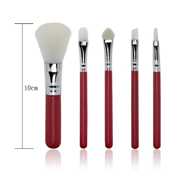Drop shipping mini 5 piece eye shadow blush brush makeup tool custom face vegan red makeup brush set