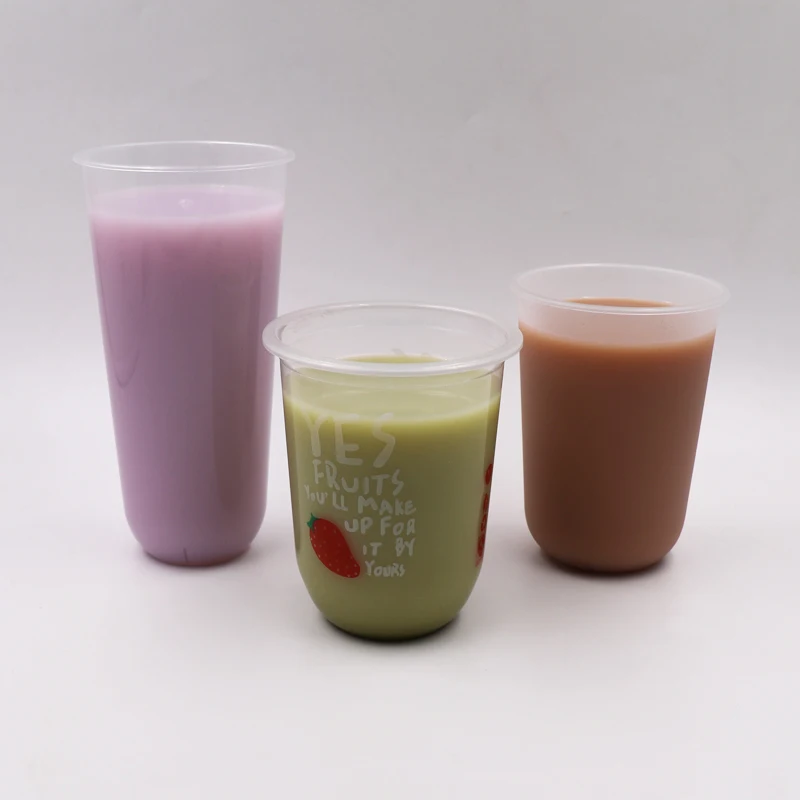 500ml 600ml 700ml Custom Logo Clear PET Disposable Boba Tea Cup with Lid