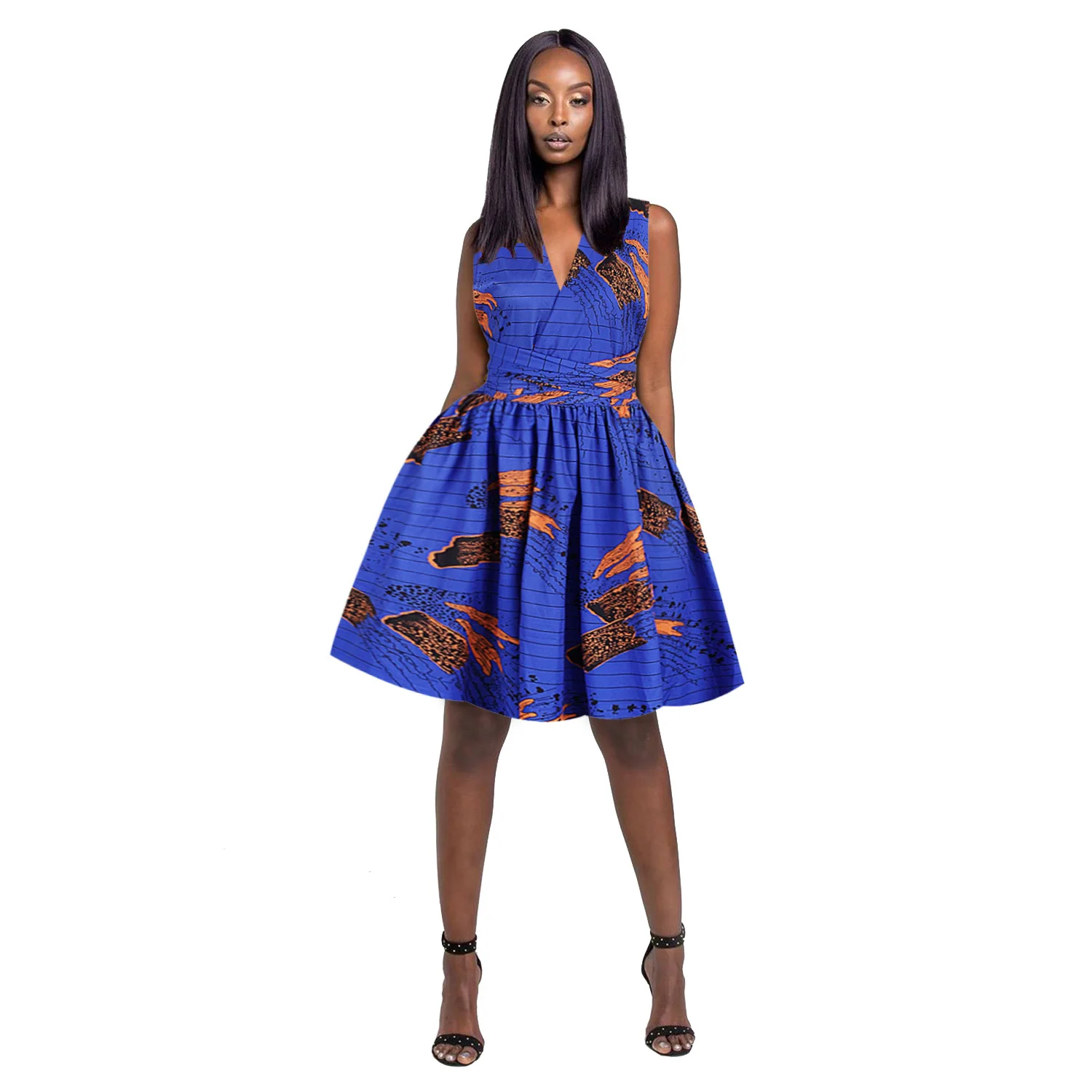 Traditional Kitenge African Floral Print Mini Dress African Clothing Women Female V Neck Casual Dashiki African Evening Dresses