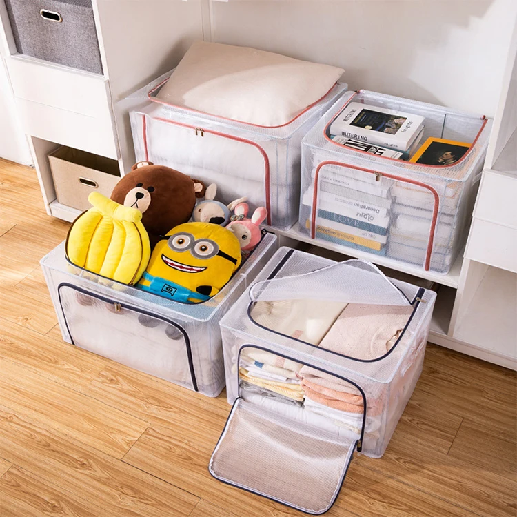 Washable Storage Bins Large Clear Clothing Storage Box Closet Organizer Storage With Steel Frame