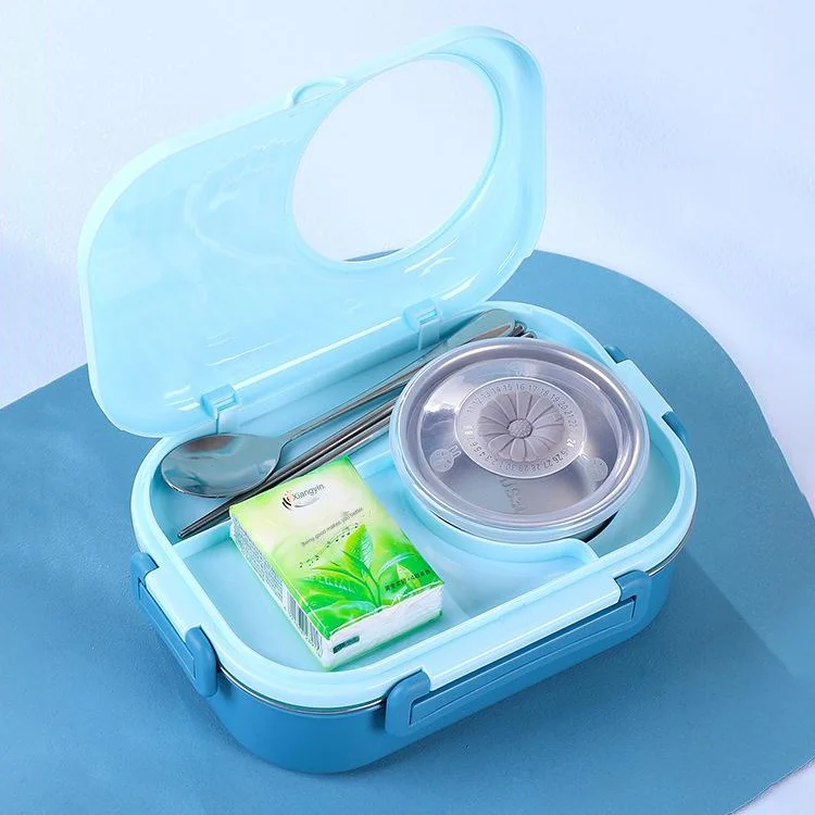 3 Compartments Bento Lunch box with Soup Bowl Steel Camera Lunch Containers Leak Proof Bento Box for Kids Adults with Cutlery