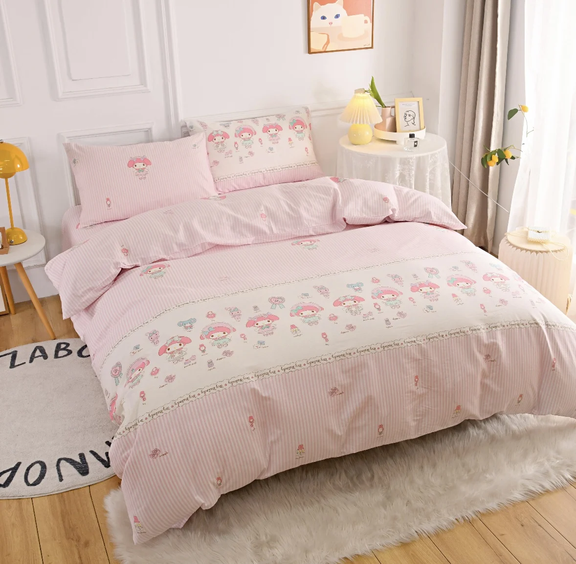 Hot Sale Amazon 100% Cotton Bedding Duvet Cover Set Customized Comforter Bed Sheet Set MY MELODY Cartoon Bedding Set Cotton
