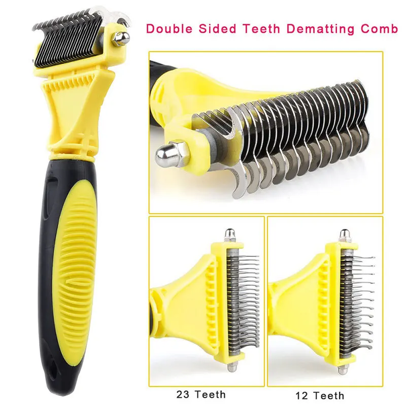 Amazon hot selling double side pet cat dog stainless steel grooming knotted hair removal dematting brush comb wholesale 2021