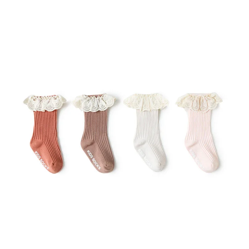 New High Quality Cotton Lace Ruffle Princess Ribbed Anti-slip Baby Socks