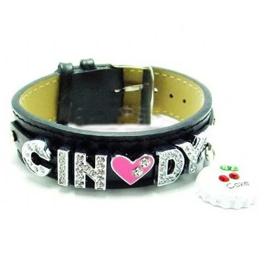 contact us for more styles 18+8 plain PU leather personalized custom name bling initial letter bracelets