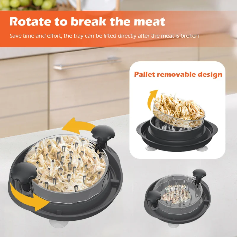 Anti-slip Meat Shredder Tool with Cleaning Brush Twist BBQ Clear Lid Insert Chicken Breast Shredder & Removable Transparent Tray