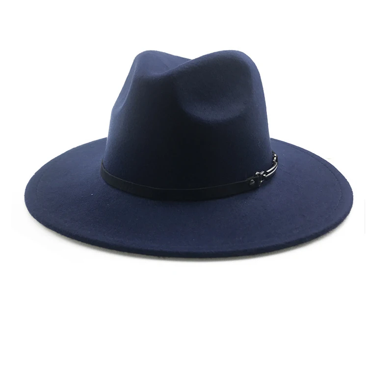  Unisex Panama Wide Brim Wool Felt Fedora with Belt Buckle Jazz Trilby Cap Party Formal Top