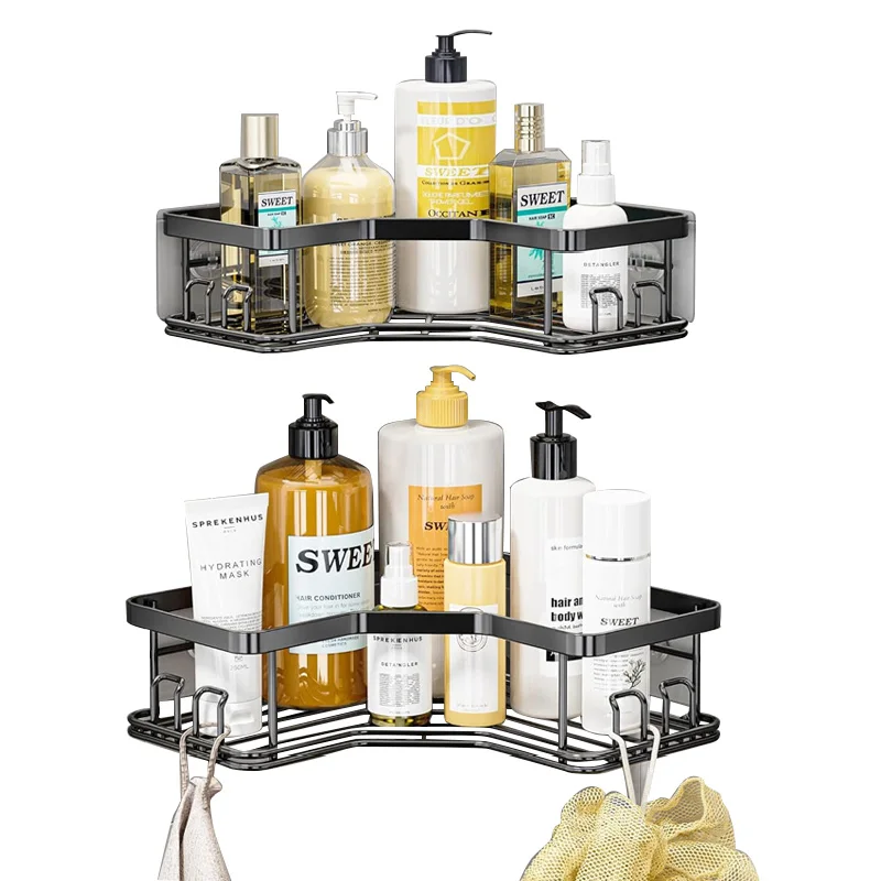 Hot Sell 2 Tier Rustproof 201 304 Stainless Steel Metal Bathroom Storage Holder Shower Caddy Organizer Corner Shelves For Home