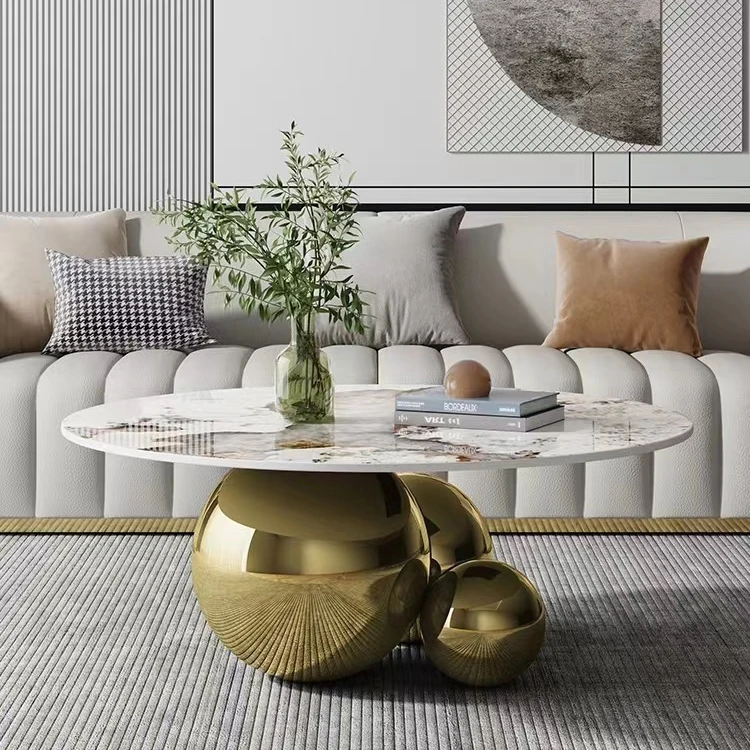 Wholesale Golden Luxury Center Modern Living Room Furniture Mesas De Centro  Round Marble Top Stainless Steel Coffee Table