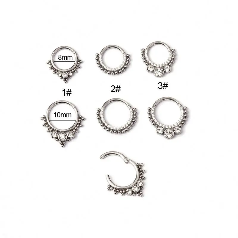 16G  Stainless Steel Cz Septum Clicker Piercing Hinged Segment Ring Diath Helix Nose Hoop Ring