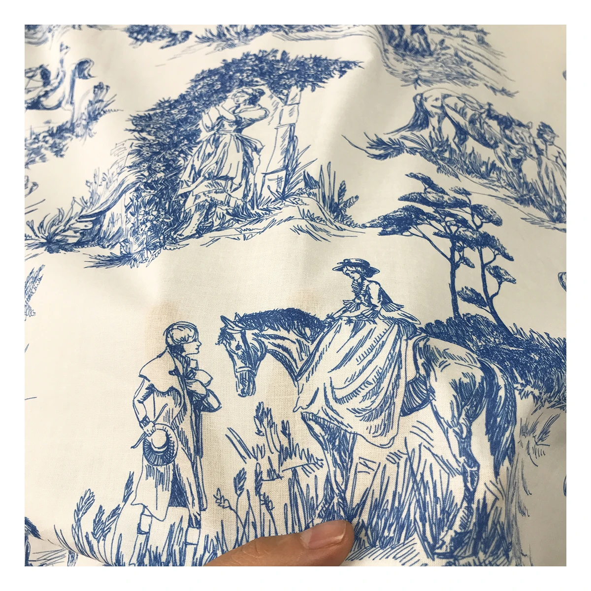 The factory outlet popular cotton voile customize digital printing blue toile de jouy fabric for clothing