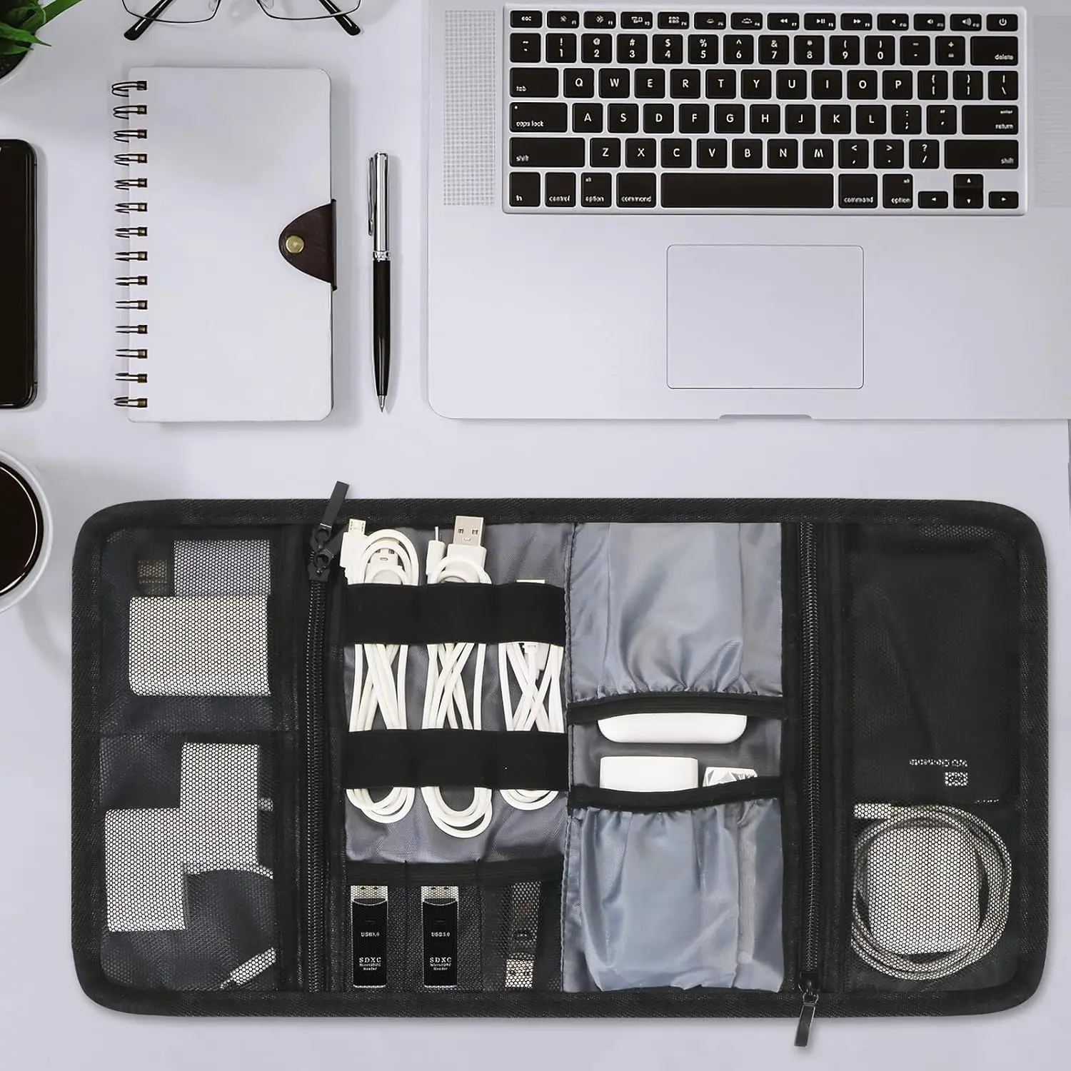 Customize Logo Promotion Cheap Portable Folding Travel Tech Digital Cable Electronic Cord Wire Pouch Organizer Storage Bag Roll