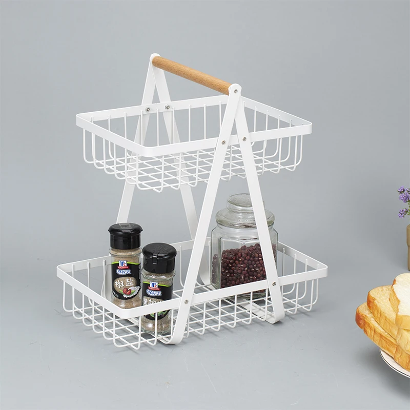 Countertop Organizer Kitchen Storage  Basket Metal Wire Fruit Bowl Bread Basket Vegetable Rack Kitchen 2-Tier Fruit Basket
