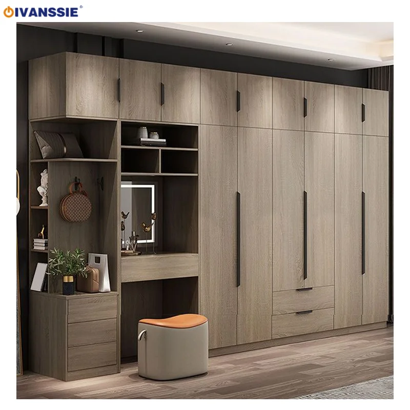 GIVANSSIE Modern Design Ready Assembled Bedroom Closets Metal Plastic Veneer Turkey Wardrobe Cabinets for Villas Light Feature