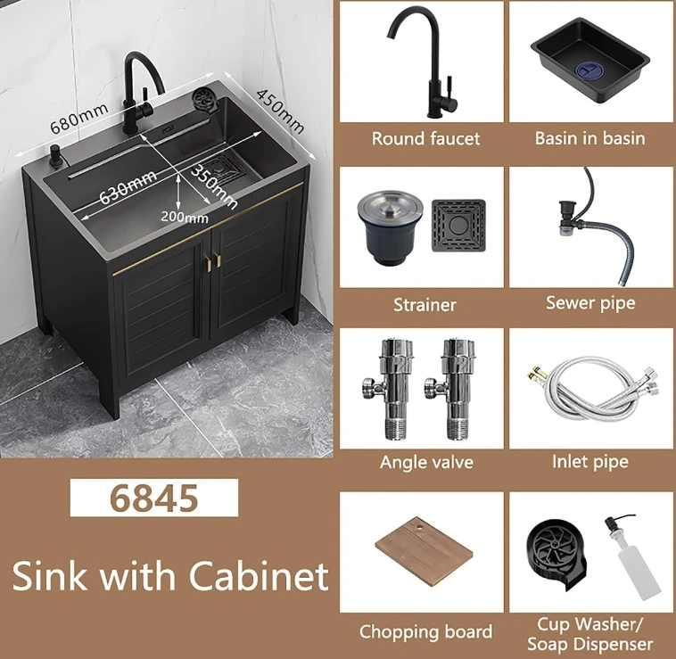 New Model Stainless Steel Cabinet Commercial Industrial Sink Washing Handmade Basin for Laundry Room