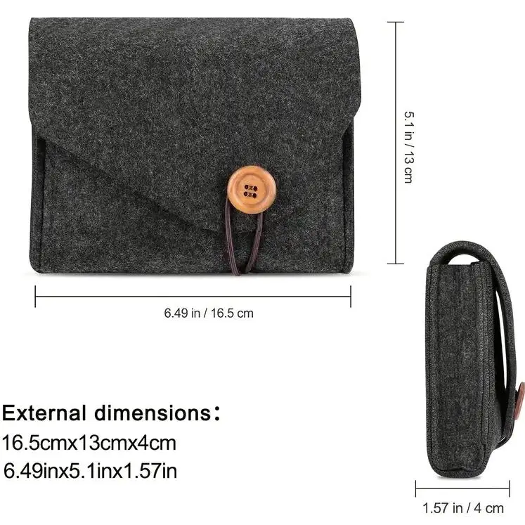 Hot Sale Custom Felt Storage Bag With Button Closure Concise Style Portable Electronics Accessories Organizer Pouch Felt Bag