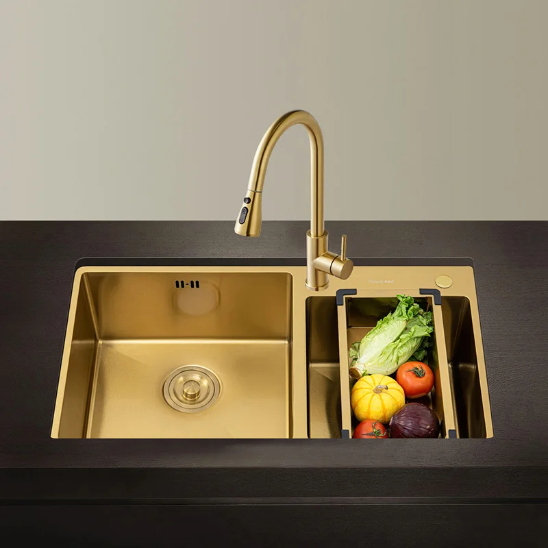 Hot High Quality Undermount Rectangular Stainless Steel Wash Basin Kitchen Sinks Gold