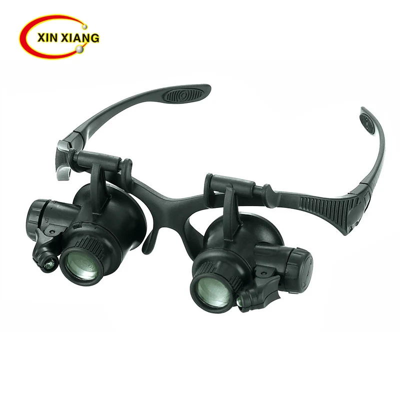 9892G Magnifying Glass Lupa 10X 15X 20X 25X Eye Jewelry Watch Repair Magnifier Glasses With 2LED Lights Loupe Microscope