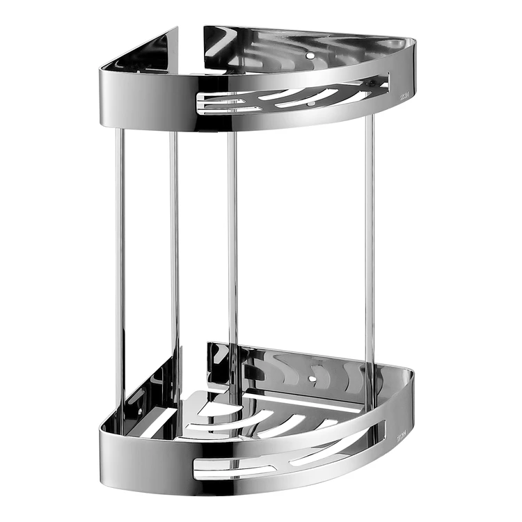 SUS304 Stainless Steel Double Layer Storage Rack Wall Mount Hanging Shelf Toilet Bathroom Corner Shelf Shower Soap Sponge Holder