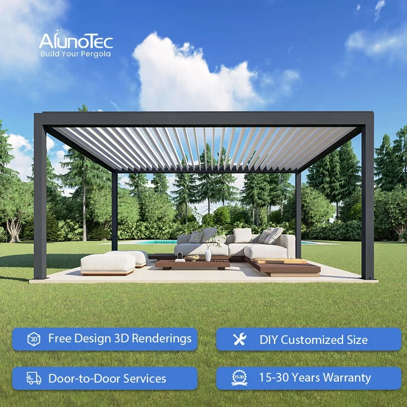 Snowproof and Windproof Outdoor Luxury Modern Pergola Gazebo Automatic Outside Shading System for Swimming Pool