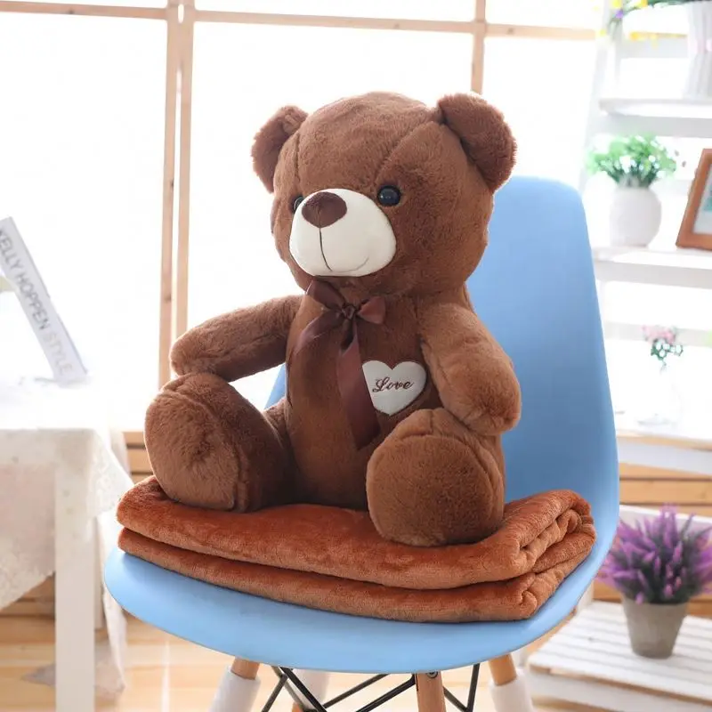 2 in 1  Fleece Plush Pink Teddy Bear Baby Blanket Cartoon flannel fleece pillow blanket Stuffed Animal Soft Toy Kids Blanket