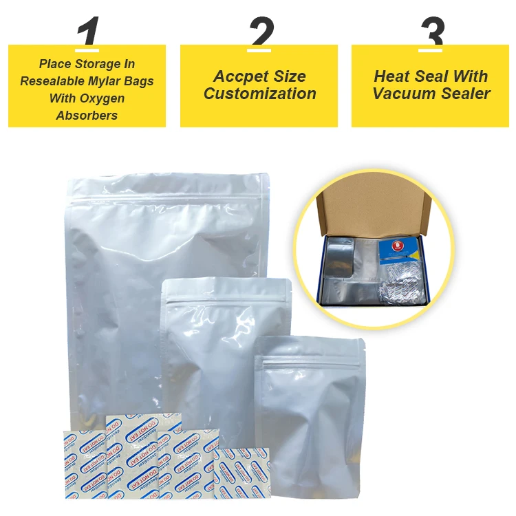 Free Sample Custom Printed Aluminum Foil Heat Seal Mylar Bags Sample Pack Sachet Mylar Bags with Oxygen Absorbers