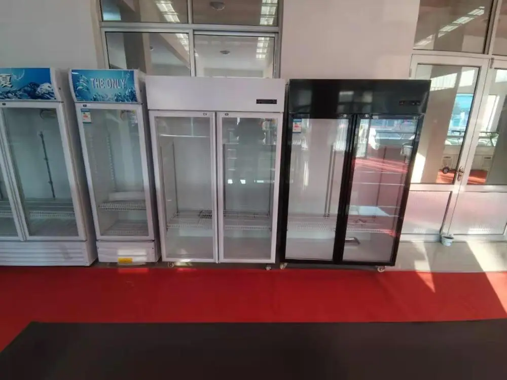 Large capacity double layer glass doors standing drink freezer upright Beverage bar fridge refrigerator