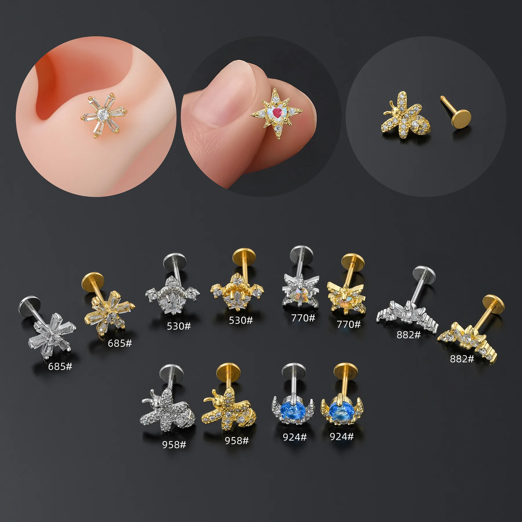 Wholesale High Quality Body Piercing Jewelry Products  Fashion Surgical Steel  Nose Ring Lip Nail Ear Bone Stud