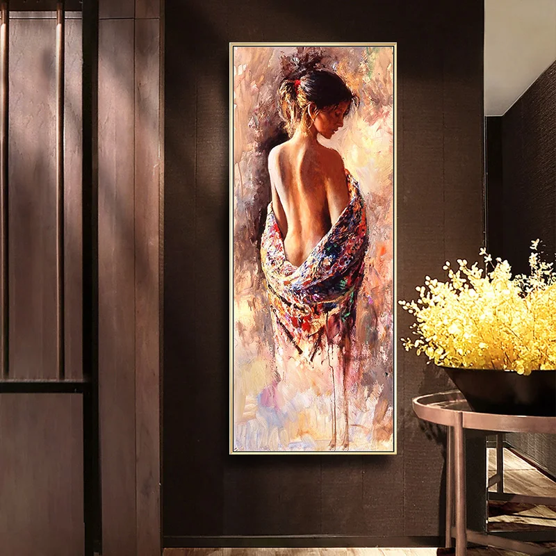 
Hand Painted Sexy Girl Painting Back Nude Woman Body Oil Painting 