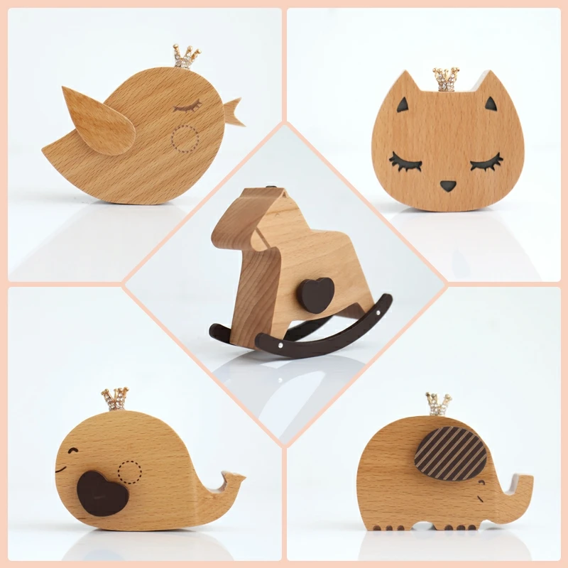 cute animals beech wood christmas gifts wooden music box